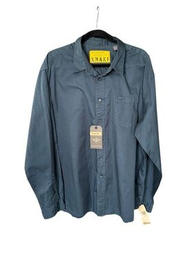 NWT Dockers Khaki Shirt XXL Blue Button Down Classic Minimalist Casual